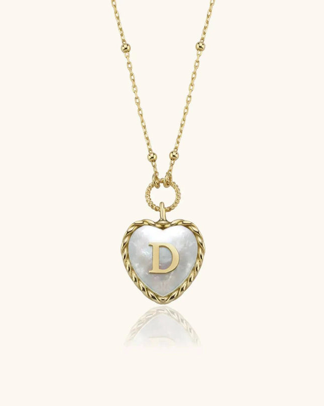 Heart Mother of Pearl Initial Necklace, Personalized 18K Gold-Plated Sterling Silver Jewelry - Dabas Minimalist