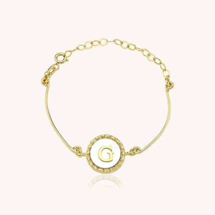 Pearl Letter Bracelet, Custom Mother of Pearl 18K Gold-Plated Sterling Silver Bracelet - Dabas Minimalist