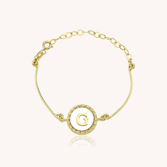Pearl Letter Bracelet, Custom Mother of Pearl 18K Gold-Plated Sterling Silver Bracelet - Dabas Minimalist