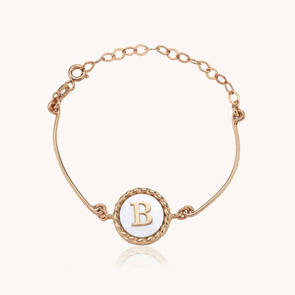 Pearl Letter Bracelet, Custom Mother of Pearl 18K Gold-Plated Sterling Silver Bracelet - Dabas Minimalist