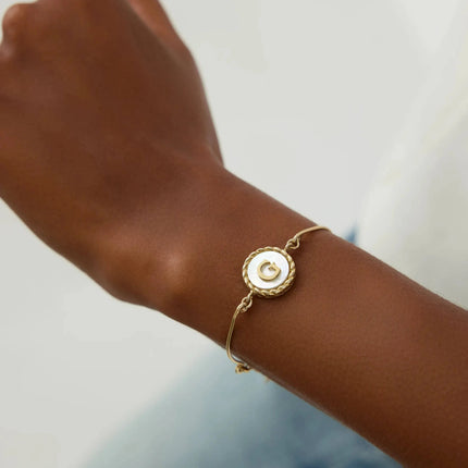 Pearl Letter Bracelet, Custom Mother of Pearl 18K Gold-Plated Sterling Silver Bracelet - Dabas Minimalist