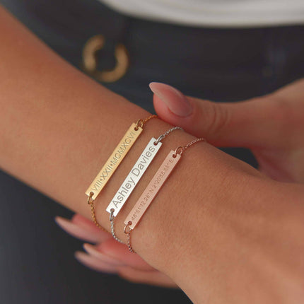 Custom Date Bracelet – 18K Gold-Plated Sterling Silver Engraved Bar Bracelet - Dabas Minimalist