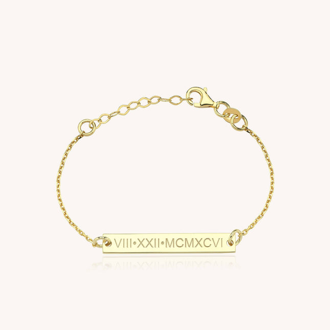 Custom Date Bracelet – 18K Gold-Plated Sterling Silver Engraved Bar Bracelet - Dabas Minimalist