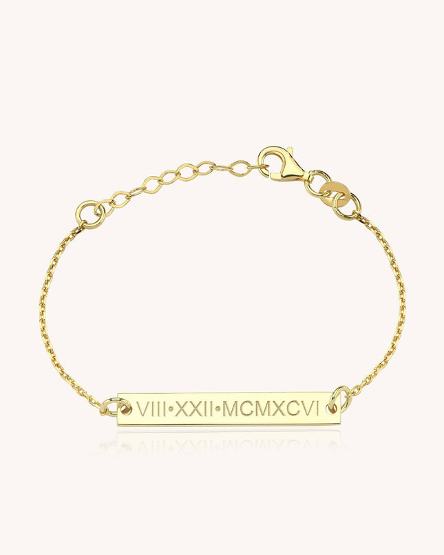 Custom Date Bracelet – 18K Gold-Plated Sterling Silver Engraved Bar Bracelet - Dabas Minimalist