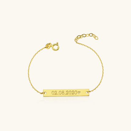 Custom Date Bracelet – 18K Gold-Plated Sterling Silver Engraved Bar Bracelet - Dabas Minimalist