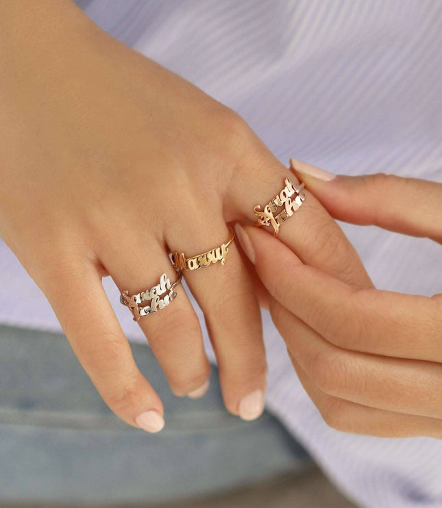 Personalized Double Name Ring - 18K Gold-Plated Sterling Silver - Dabas Minimalist