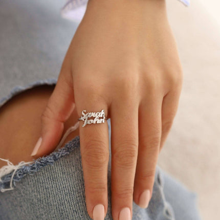 Personalized Double Name Ring - 18K Gold-Plated Sterling Silver - Dabas Minimalist