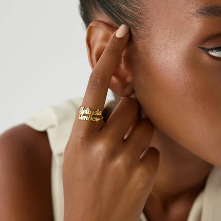 Personalized Double Name Ring - 18K Gold-Plated Sterling Silver - Dabas Minimalist
