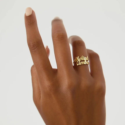 Personalized Double Name Ring - 18K Gold-Plated Sterling Silver - Dabas Minimalist