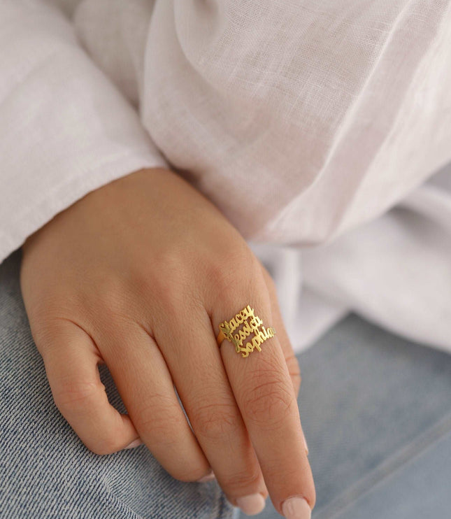 Personalized Family Name Ring - Triple Name Ring - 925K Sterling Silver for Women - Dabas Minimalist