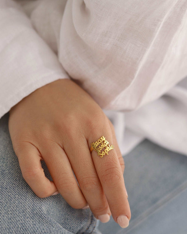 Personalized Family Name Ring - Triple Name Ring - 925K Sterling Silver for Women - Dabas Minimalist