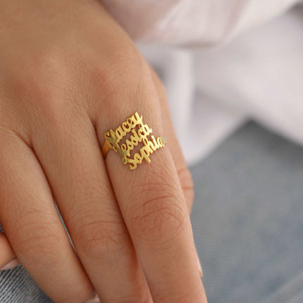 Personalized Family Name Ring - Triple Name Ring - 925K Sterling Silver for Women - Dabas Minimalist