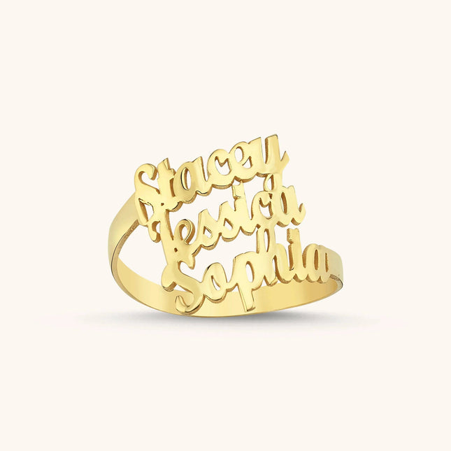 Personalized Family Name Ring - Triple Name Ring - 925K Sterling Silver for Women - Dabas Minimalist