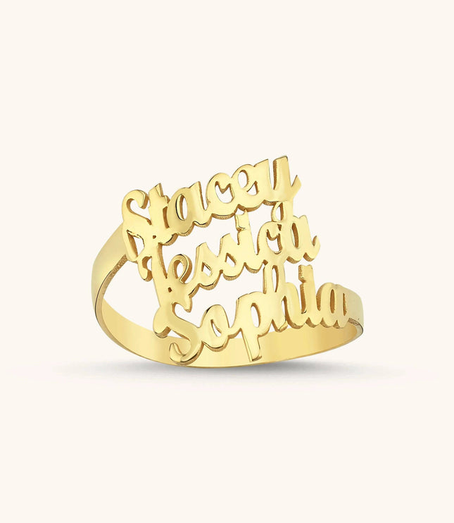 Personalized Family Name Ring - Triple Name Ring - 925K Sterling Silver for Women - Dabas Minimalist