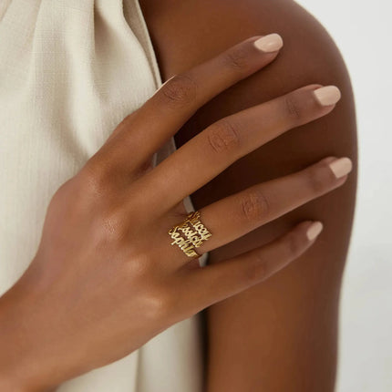 Personalized Family Name Ring - Triple Name Ring - 925K Sterling Silver for Women - Dabas Minimalist