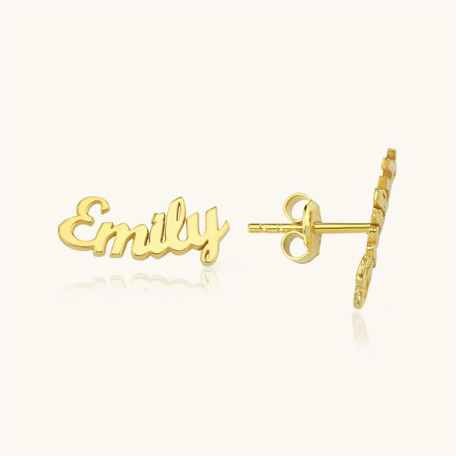 Custom Name Stud Earrings - 18K Gold-Plated Sterling Silver Personalized Earrings - Dabas Minimalist