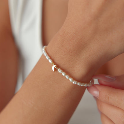 Moon and Freshwater Pearl Bracelet – 925K Sterling Silver with 18K Gold-Plating - Dabas Minimalist