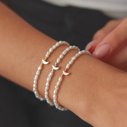 Moon and Freshwater Pearl Bracelet – 925K Sterling Silver with 18K Gold-Plating - Dabas Minimalist