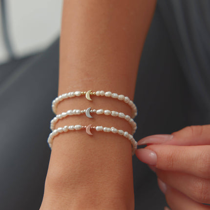 Moon and Freshwater Pearl Bracelet – 925K Sterling Silver with 18K Gold-Plating - Dabas Minimalist
