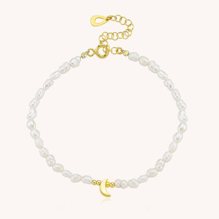 Moon and Freshwater Pearl Bracelet – 925K Sterling Silver with 18K Gold-Plating - Dabas Minimalist