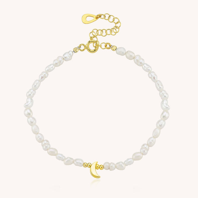 Moon and Freshwater Pearl Bracelet – 925K Sterling Silver with 18K Gold-Plating - Dabas Minimalist