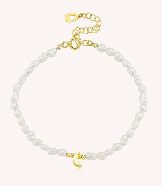 Moon and Freshwater Pearl Bracelet – 925K Sterling Silver with 18K Gold-Plating - Dabas Minimalist