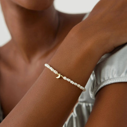 Moon and Freshwater Pearl Bracelet – 925K Sterling Silver with 18K Gold-Plating - Dabas Minimalist