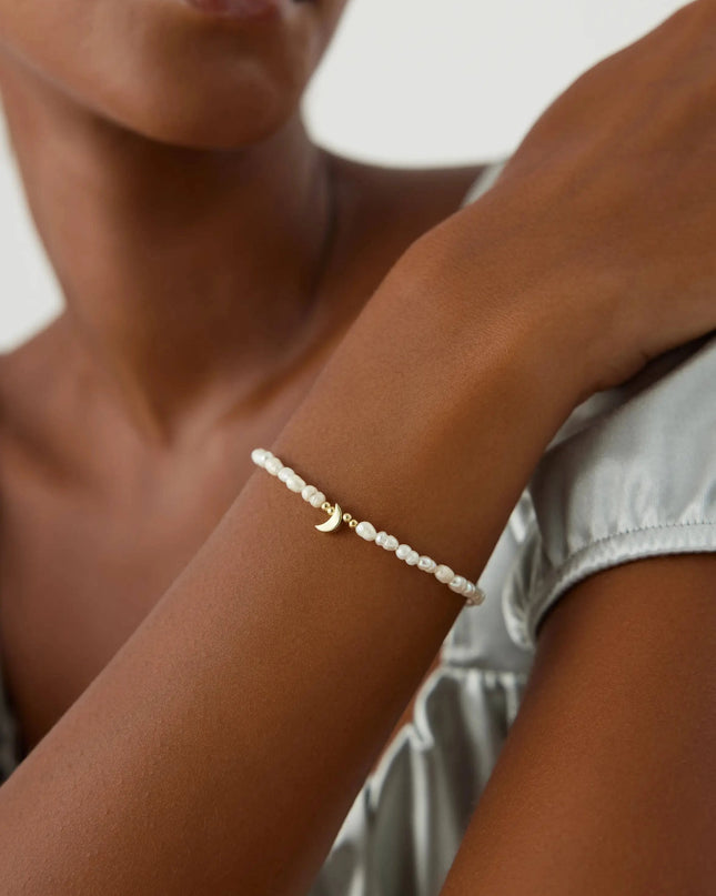Moon and Freshwater Pearl Bracelet – 925K Sterling Silver with 18K Gold-Plating - Dabas Minimalist