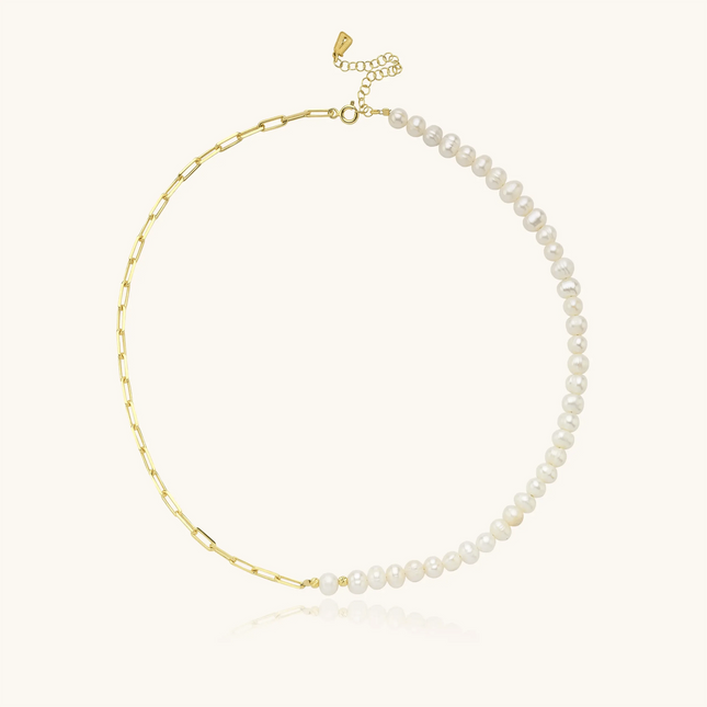 Handmade Freshwater Pearl Beaded Chain Necklace, 18K Gold-Plated Sterling Silver - Dabas Minimalist