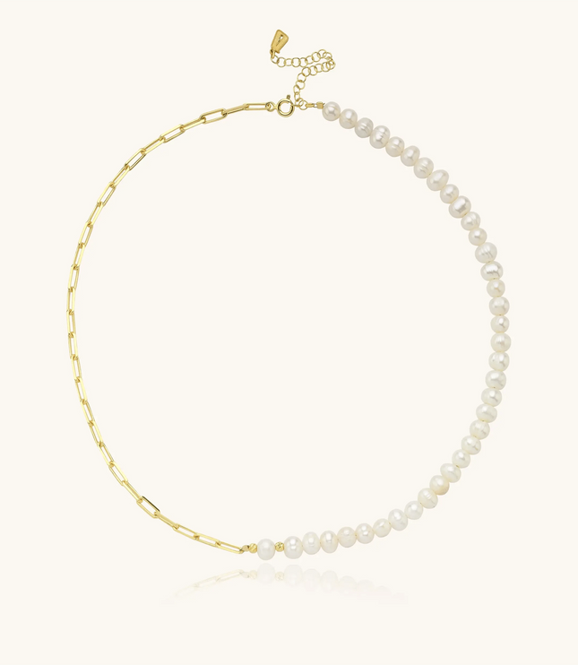 Handmade Freshwater Pearl Beaded Chain Necklace, 18K Gold-Plated Sterling Silver - Dabas Minimalist