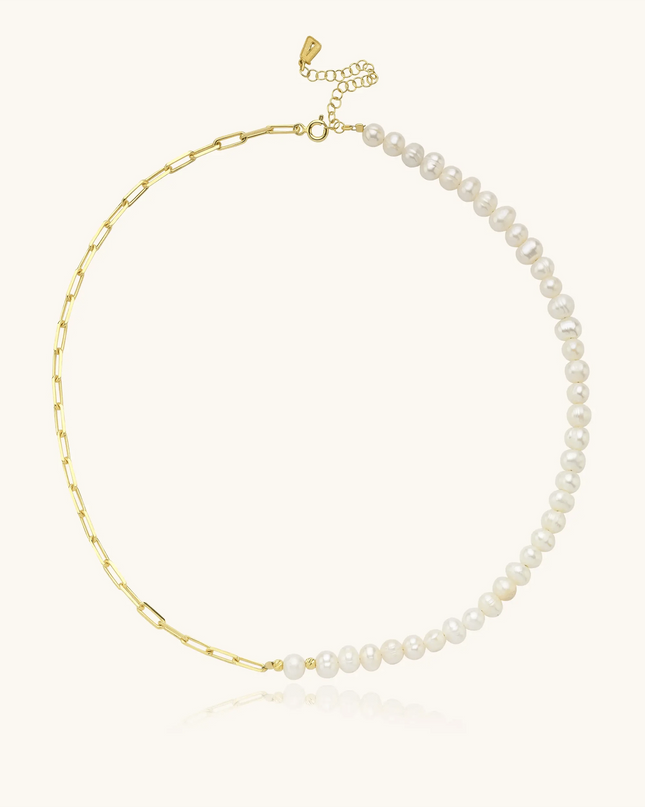 Handmade Freshwater Pearl Beaded Chain Necklace, 18K Gold-Plated Sterling Silver - Dabas Minimalist