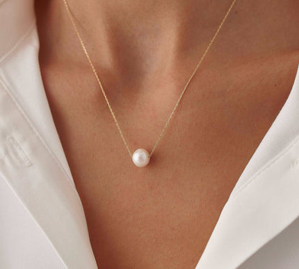 Single Pearl Necklace – 18K Gold-Plated Sterling Silver Simple Pearl Pendant Necklace - Dabas Minimalist