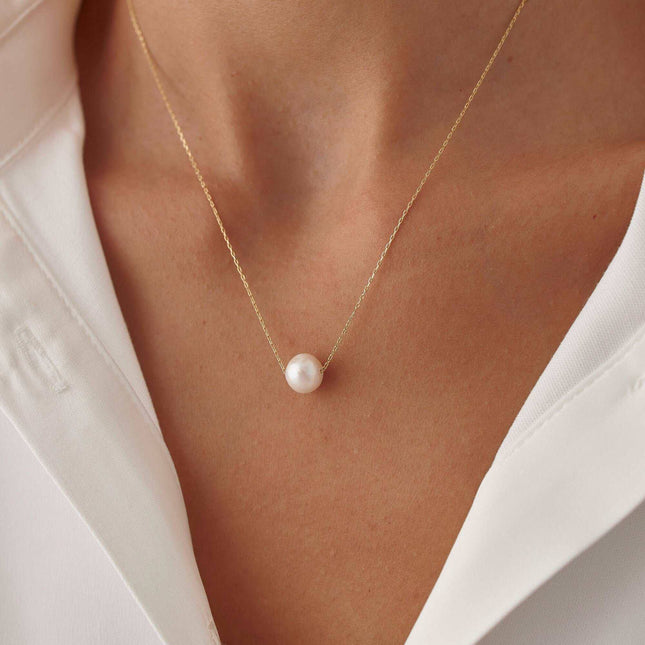 Single Pearl Necklace – 18K Gold-Plated Sterling Silver Simple Pearl Pendant Necklace - Dabas Minimalist