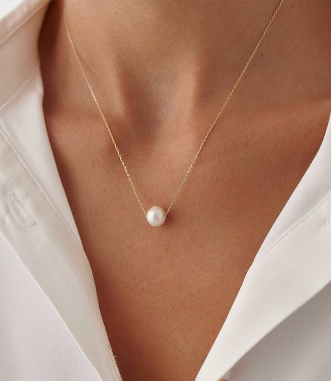 Single Pearl Necklace – 18K Gold-Plated Sterling Silver Simple Pearl Pendant Necklace - Dabas Minimalist