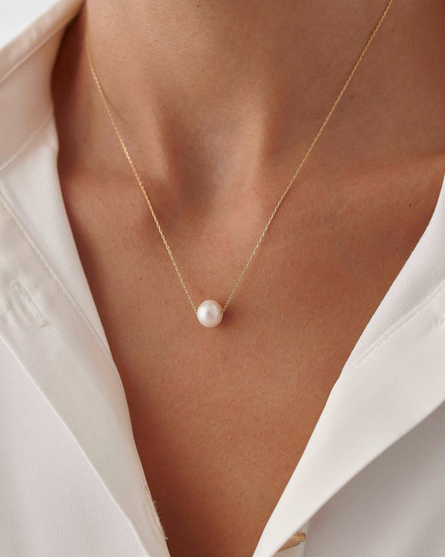 Single Pearl Necklace – 18K Gold-Plated Sterling Silver Simple Pearl Pendant Necklace - Dabas Minimalist