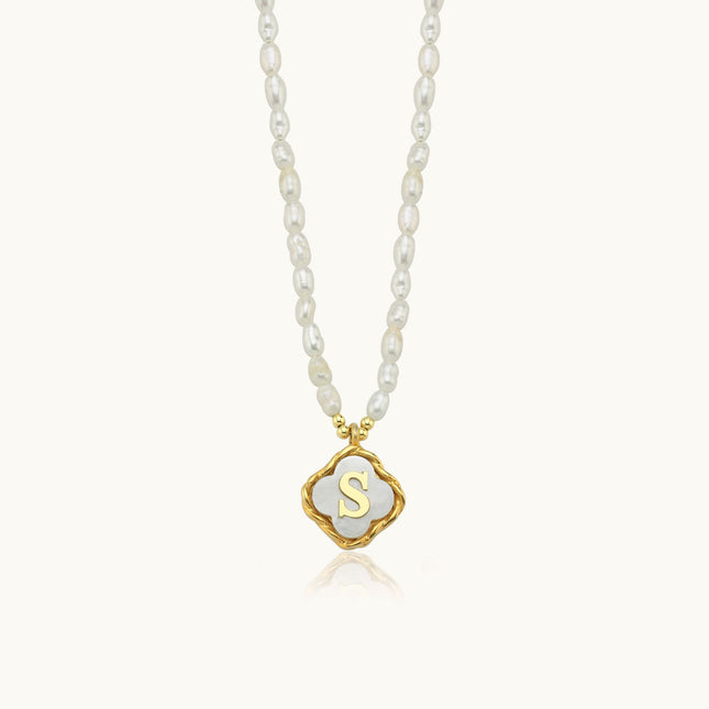 Freshwater Pearl Clover Pendant Initial Necklace – 18K Gold-Plated Sterling Silver Personalized Elegant Jewelry - Dabas Minimalist