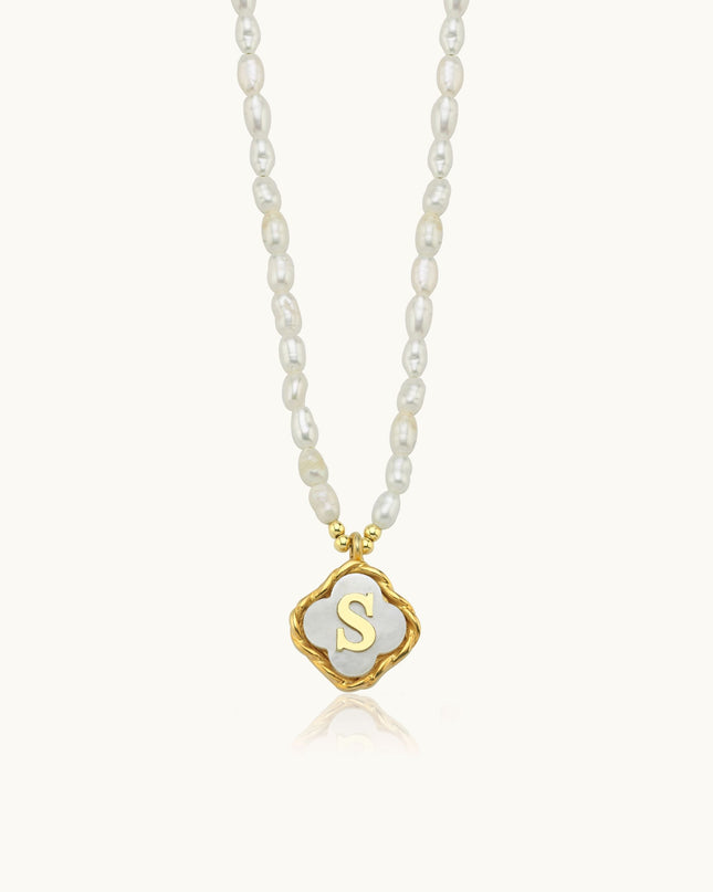 Freshwater Pearl Clover Pendant Initial Necklace – 18K Gold-Plated Sterling Silver Personalized Elegant Jewelry - Dabas Minimalist