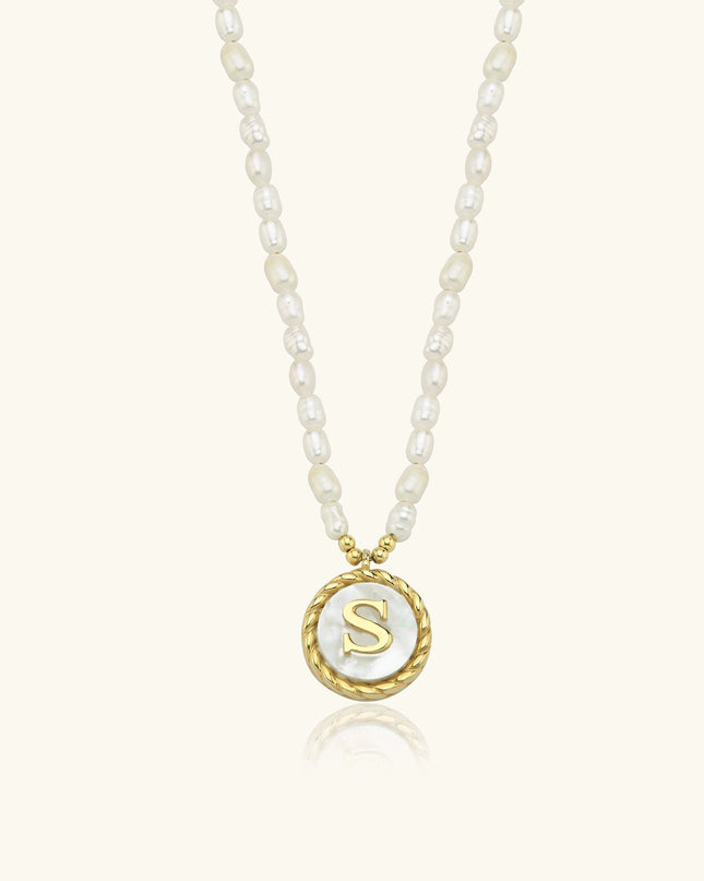 Freshwater Pearl Initial Pendant Necklace – 18K Gold-Plated Sterling Silver - Dabas Minimalist