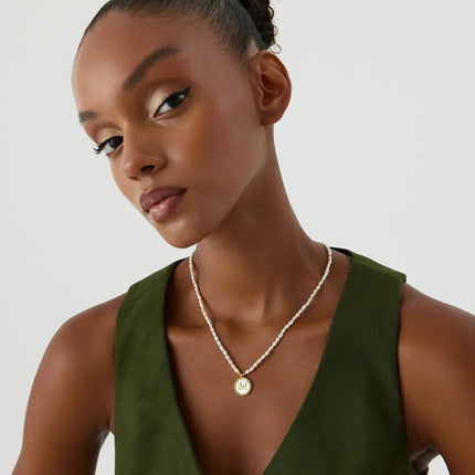Freshwater Pearl Initial Pendant Necklace – 18K Gold-Plated Sterling Silver - Dabas Minimalist