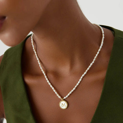 Freshwater Pearl Initial Pendant Necklace – 18K Gold-Plated Sterling Silver - Dabas Minimalist