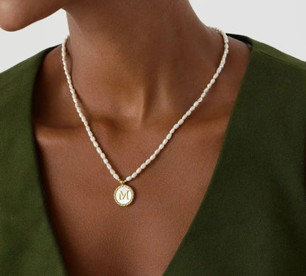 Freshwater Pearl Initial Pendant Necklace – 18K Gold-Plated Sterling Silver - Dabas Minimalist