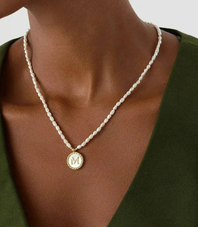 Freshwater Pearl Initial Pendant Necklace – 18K Gold-Plated Sterling Silver - Dabas Minimalist