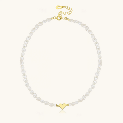 Gold Heart and Freshwater Pearl Necklace – 925K Sterling Silver Elegance Dabas Minimalist