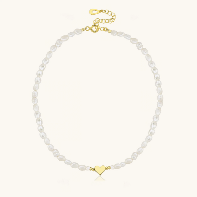 Gold Heart and Freshwater Pearl Necklace – 925K Sterling Silver Elegance Dabas Minimalist