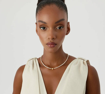 Gold Heart and Freshwater Pearl Necklace – 925K Sterling Silver Elegance Dabas Minimalist