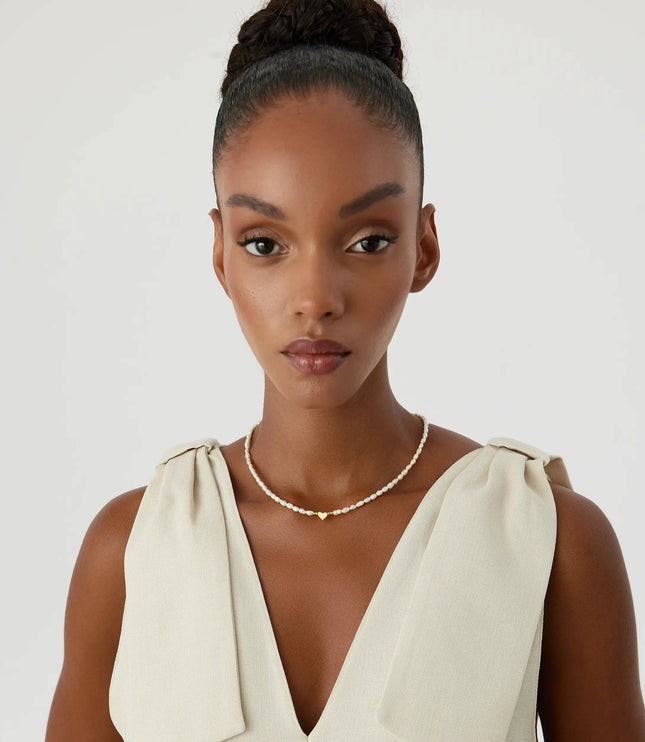 Gold Heart and Freshwater Pearl Necklace – 925K Sterling Silver Elegance Dabas Minimalist
