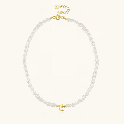Moon and Freshwater Pearl Necklace – 925K Sterling Silver with 18K Gold-Plating - Dabas Minimalist