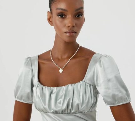 Mother of Pearl Heart Pendant Initial Necklace with Pearl Beaded, 18K Gold-Plated Sterling Silver - Dabas Minimalist