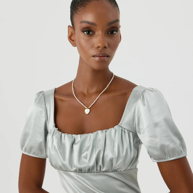 Mother of Pearl Heart Pendant Initial Necklace with Pearl Beaded, 18K Gold-Plated Sterling Silver - Dabas Minimalist