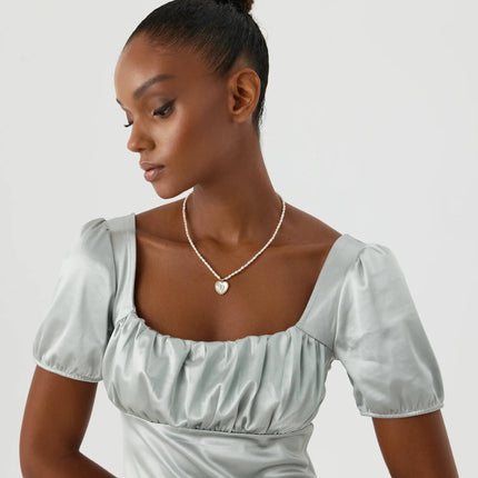 Mother of Pearl Heart Pendant Initial Necklace with Pearl Beaded, 18K Gold-Plated Sterling Silver - Dabas Minimalist